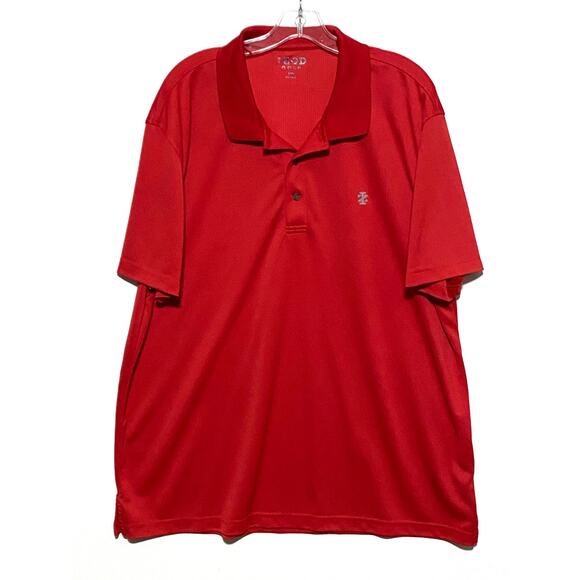 Izod Golf Red Polo Shirt Checks Pattern Gray IZ Logo Mens XXL Polyester Stretch - Picture 1 of 7